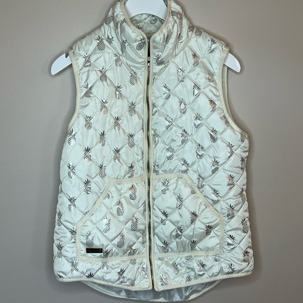 Simply Southern Quilted Puffer Vest Pineapple Print Women’s M Preppy Coastal